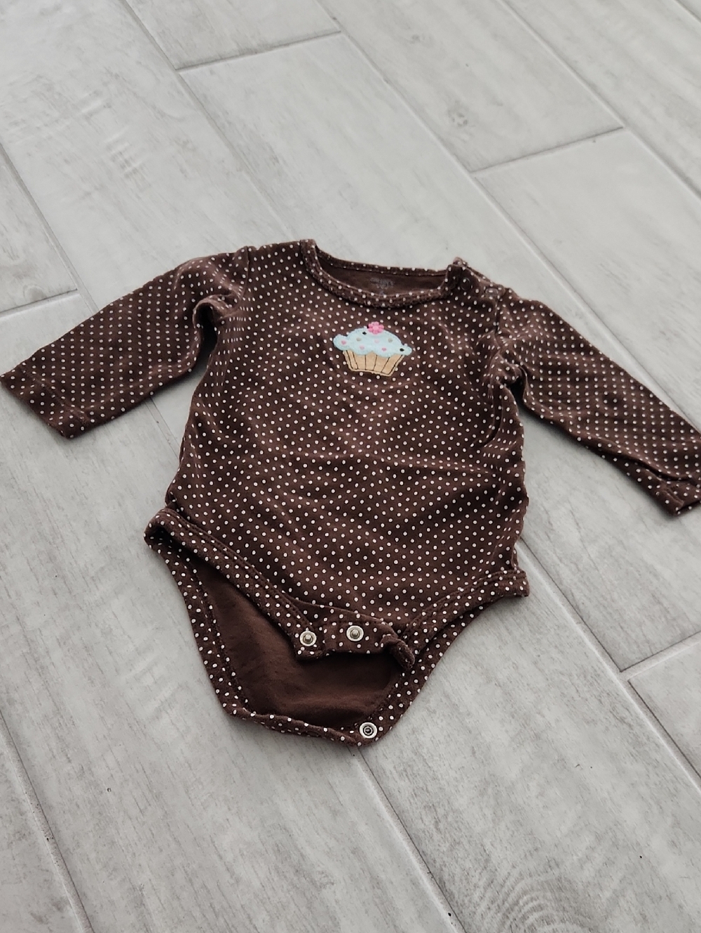 Carter's Brown Polka Dot Cupcake Long-Sleeve Bodysuit